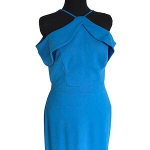 Xscape Women 6 Cobalt Blue Halter Neck Mermaid Gown Formal Dress Prom Homecoming